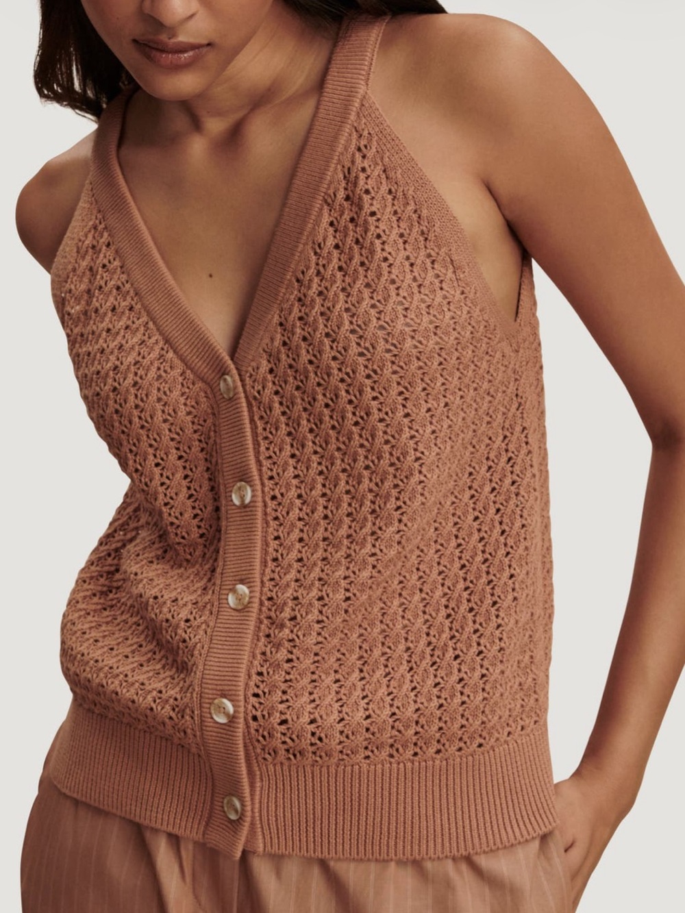 Varley Alessia Open Stitch Cotton Sweater Tank, Medium